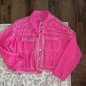 Pink Studded Denim Jacket